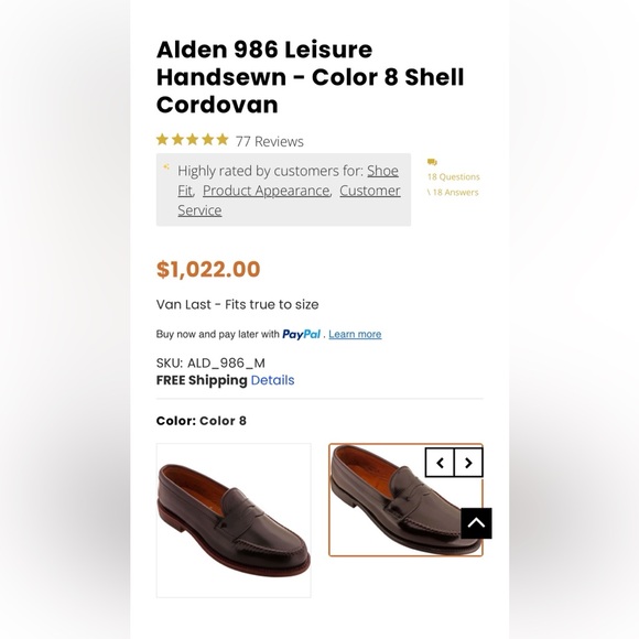 $1,022 Alden Genuine Shell Cordovan Leather Slip On Penny Loafers 10.5 - Picture 15 of 15